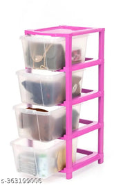 Pink plastic 4-layer drawer organizer for kids' clothes, toys, books, files, and shoes